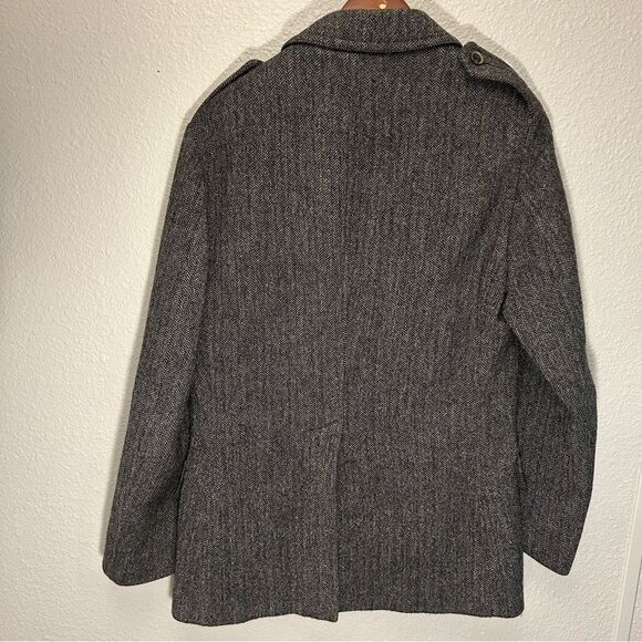 John Varvatos 50R Wool Silk Blend Jacket Single Vented Herringbone Charcoal - Picture 5 of 15